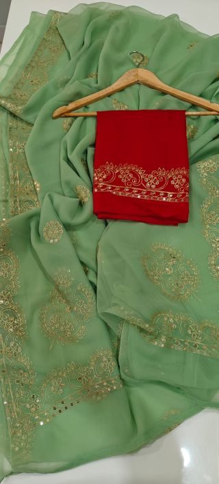 summer vintage works georgette green color saree